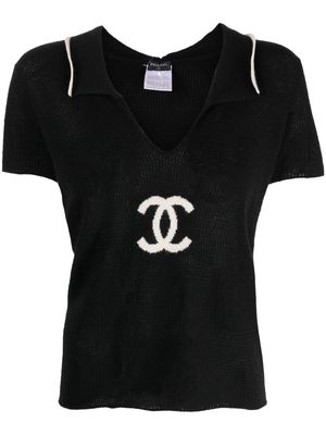 CHANEL Pre-Owned 2001 CC V-neck knit top - Black