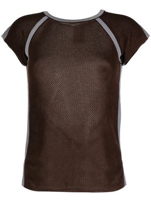 CHANEL Pre-Owned 2003 CC logo-patch mesh T-shirt - Brown