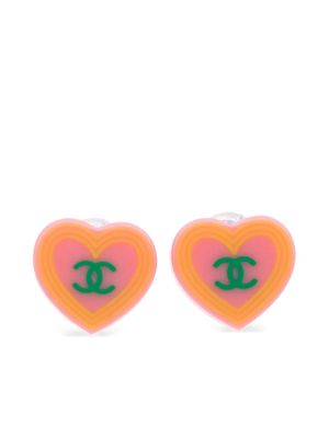 CHANEL Pre-Owned 2004 CC heart clip-on earrings - Pink