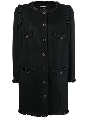 CHANEL Pre-Owned 2008 ruffle-detailed wool-blend coat - Black