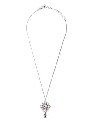 CHANEL Pre-Owned 2009 CC crystal-embellished drop necklace - Silver