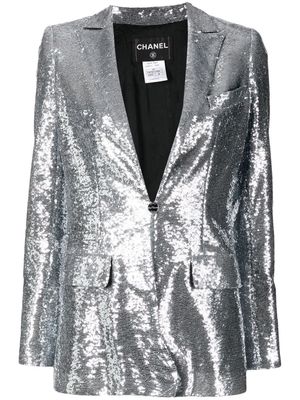 Chanel Pre-Owned 2009 notched lapels sequin blazer - Silver