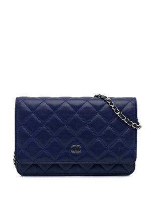 CHANEL Pre-Owned 2014-2015 CC diamond-quilted wallet-on-chain - Blue