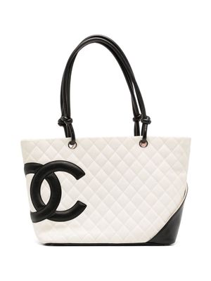 CHANEL Pre-Owned Cambon diamond-quilted tote bag - White