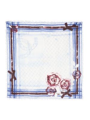Chanel Pre-Owned camellia print silk scarf - Blue