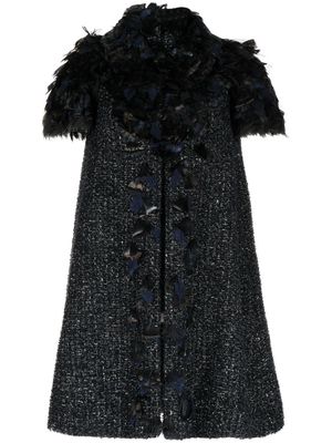 CHANEL Pre-Owned feather-detail tweed coat - Black