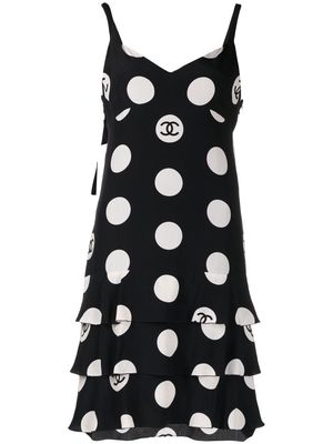 Chanel Pre-Owned logo polka dot-print dress - Black