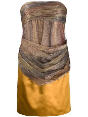 Chanel Pre-Owned metallic-threading strapless silk dress - Yellow