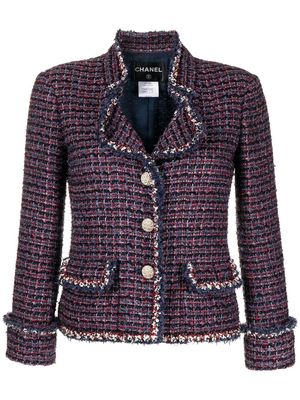 Chanel Pre-Owned notch lapels tweed jacket - NAVY RED