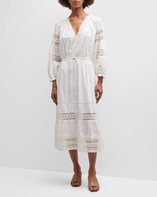 Chanelle Cotton Lace Drawstring Midi Dress