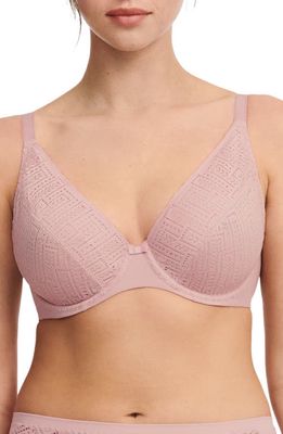 Chantelle Lingerie Everyday Graphique Underwire Lace Plunge Bra in English Rose-0V