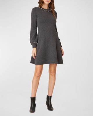 Charity Faux Pearl-Trim Mini Sweater Dress