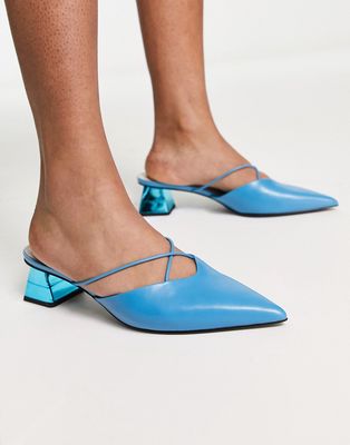 Charles & Keith metallic heeled shoes in turquoise-Blue
