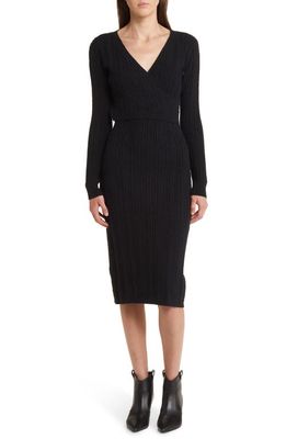 Charles Henry Cable Stitch Long Sleeve Sweater Dress in Black