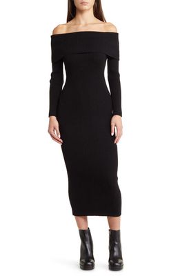 Charles Henry Off the Shoulder Long Sleeve Rib Sweater Dress in Black