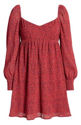 Charles Henry Print Long Sleeve Babydoll Dress in Red Dot