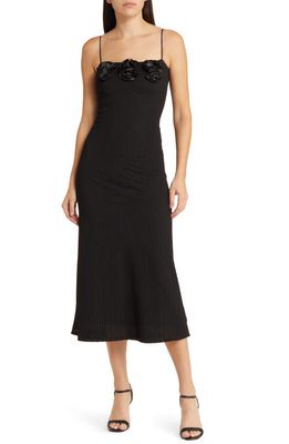 Charles Henry Rosette Textured Sleeveless Knit Midi Dress in Black