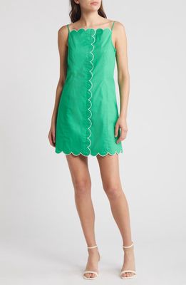 Charles Henry Scallop Detail Stretch Cotton Minidress in Kelly Green 