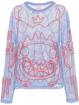 Charles Jeffrey Loverboy embroidered mesh T-shirt - Blue