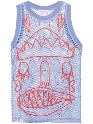 Charles Jeffrey Loverboy embroidered mesh tank top - Blue