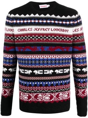Charles Jeffrey Loverboy fair isle-knit crew-neck jumper - Black