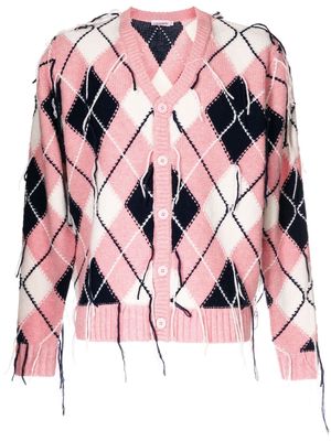 Charles Jeffrey Loverboy frayed diamond-knit cardigan - Pink