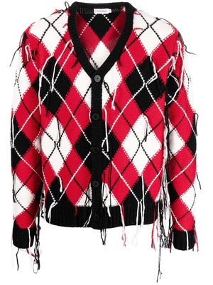 Charles Jeffrey Loverboy fringed argyle-knit V-neck cardigan - Red