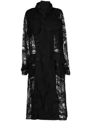 Charles Jeffrey Loverboy lace detail trench coat - Black
