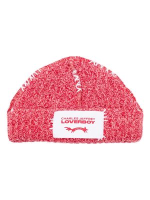 Charles Jeffrey Loverboy logo-patch chunky beanie - Red