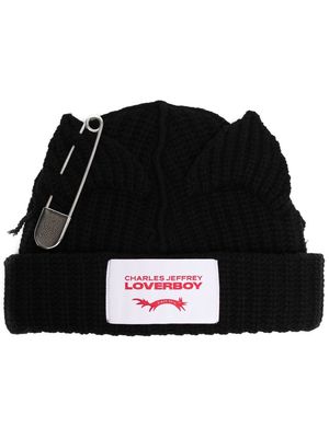 Charles Jeffrey Loverboy logo-patch knitted beanie - Black