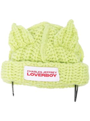Charles Jeffrey Loverboy logo-patch knitted beanie - Green