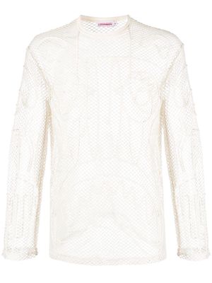 Charles Jeffrey Loverboy long-sleeve abstract mesh top - Neutrals