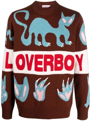 Charles Jeffrey Loverboy Loverboy cat-motif intarsia jumper - Brown