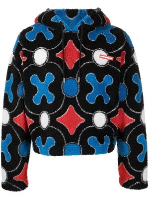 Charles Jeffrey Loverboy pattern-print cropped fleece hoodie - Black