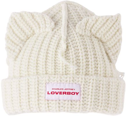 Charles Jeffrey Loverboy SSENSE Exclusive Baby Off-White Chunky Ears Beanie