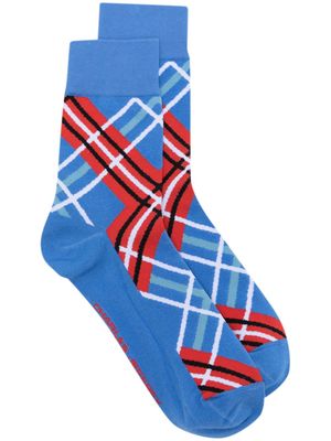 Charles Jeffrey Loverboy tartan check-pattern cotton socks - Blue
