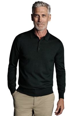 Charles Tyrwhitt Pure Merino Polo Neck Sweater in Forest Green