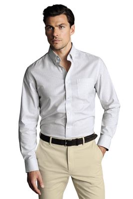 Charles Tyrwhitt Slim Fit Button-Down Collar Non-Iron Stretch Stripe Oxford Shirt in Silver Grey
