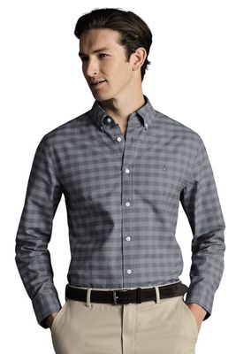 Charles Tyrwhitt Slim Fit Button-Down Collar Washed Oxford Gingham Shirt in Flint Grey