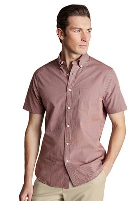 Charles Tyrwhitt Slim Fit Light Button-Down Collar Non-Iron Stretch Poplin Mini Gingham Short Sleeve Shirt in Light Coral Pink