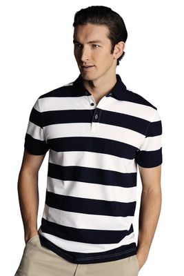 Charles Tyrwhitt Solid Short Sleeve Cotton Tyrwhitt Pique Polo in Navy & White