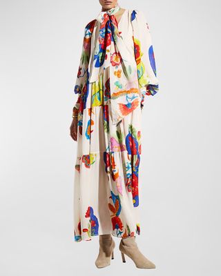 Charlie Bishop-Sleeve Floral-Print Maxi Dress