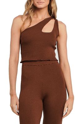 Charlie Holiday Tina Cutout One-Shoulder Crop Top in Chocolate