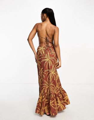 Charlie Holiday Tuscany palm print maxi dress in multi-Brown