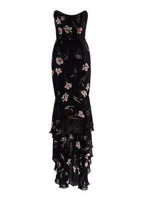 Charlie Strapless Floral Ruffle Gown