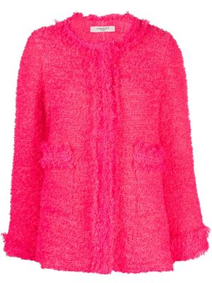 Charlott round-neck frayed tweed jacket - Pink