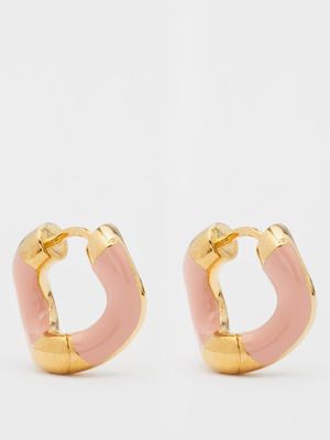 Charlotte Chesnais - Petit Wave Enamel & 18kt Gold-plated Hoop Earrings - Womens - Pink Multi