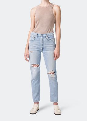 Charlotte Cropped Distressed Straight-Leg Jeans