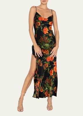 Charlotte Floral-Print Cowl-Neck Slip Dress