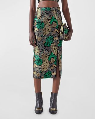 Charlotte Metallic Jacquard Midi Pencil Skirt
